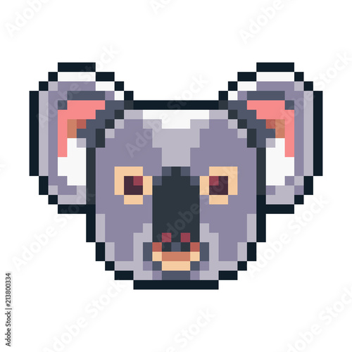 Pixel art koala icon isolated on white background.