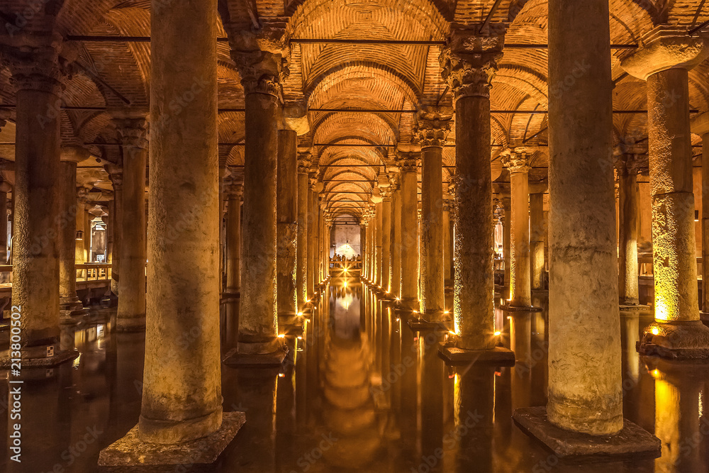  The Basilica Cistern - underground water reservoir. It was build by Emperor Justinianus in 6th century, Istanbul, Turkey