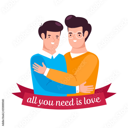 Loving guys hug each other