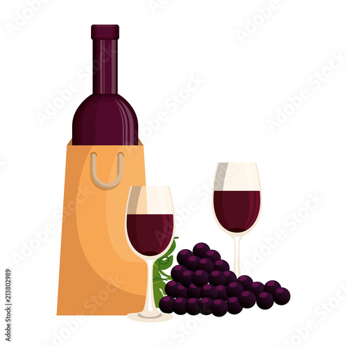 wine bottle with cup and grapes