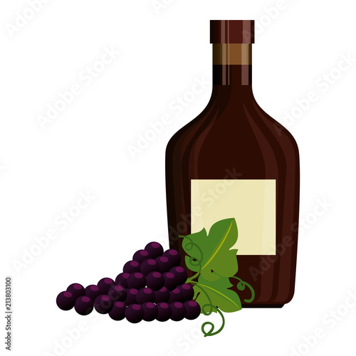 wine bottle and grapes cluster