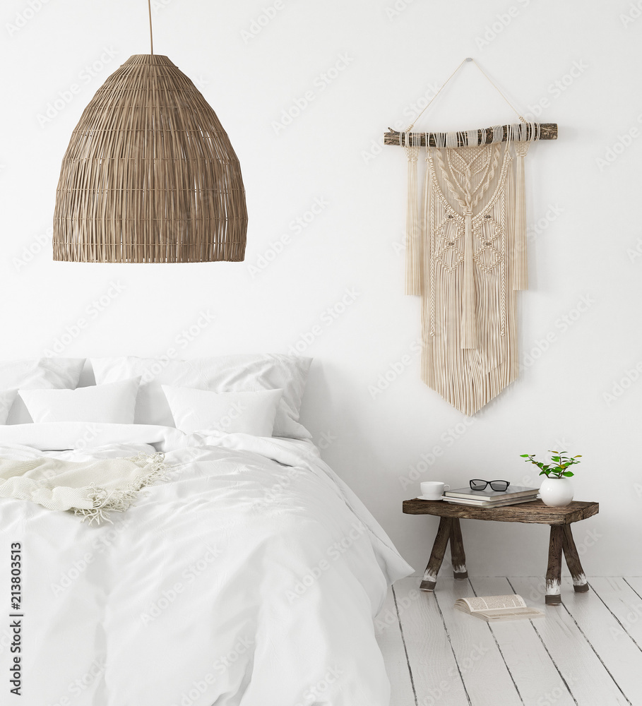 Bedroom, Scandi-boho style, 3d render Stock-Illustration | Adobe Stock