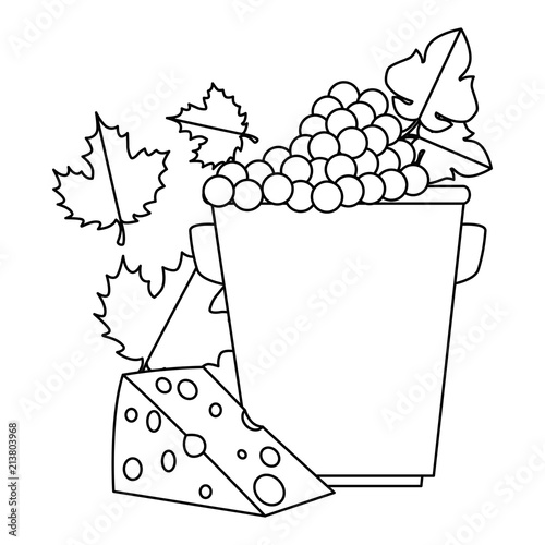 bucket with grapes cluster and cheese