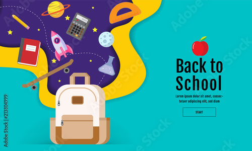 back to school sale banner, poster, flat design colorful, vector