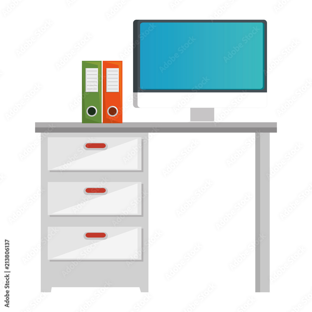 office workplace with desk and desktop scene office workplace with desk and desktop scene