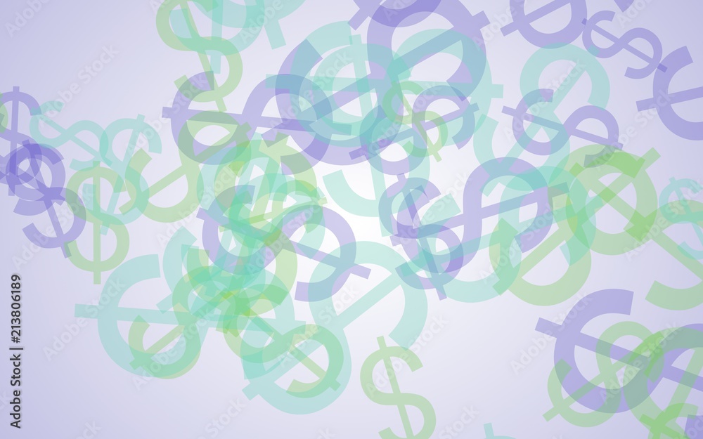 Multicolored translucent dollar signs on white background. Green tones. 3D illustration Multicolored translucent dollar signs on white background. Green tones. 3D illustration