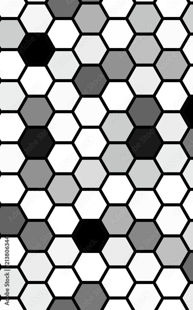 Black honeycomb with a gradient color. Isometric geometry. 3D illustration Black honeycomb with a gradient color. Isometric geometry. 3D illustration