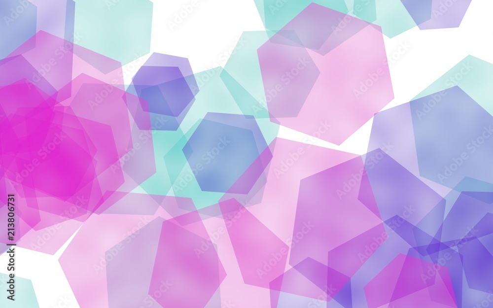 Multicolored translucent hexagons on white background. Pink tones. 3D illustration Multicolored translucent hexagons on white background. Pink tones. 3D illustration