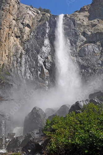 Famous waterfall with trees in Yosemite National Park  California  United States