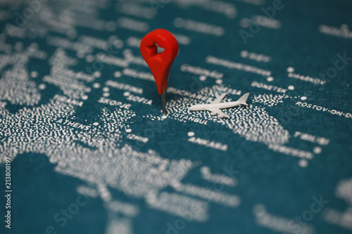 Photography travel painted map with the plane