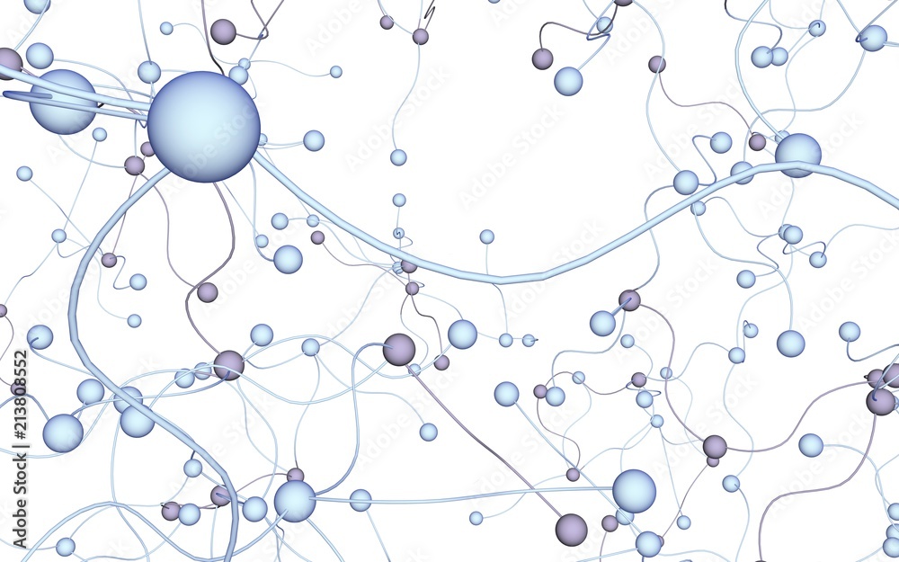 Neural network. Social network. Futuristic dna, deoxyribonucleic acid. Abstract molecule, cell illustration, mycelium. Light background. 3D illustration