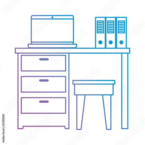 office workplace with desk and laptop scene vector illustration design