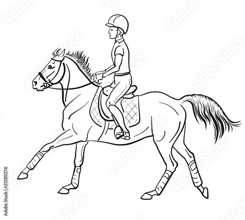 An young rider on a pony. Equestrian, horsemanship.
