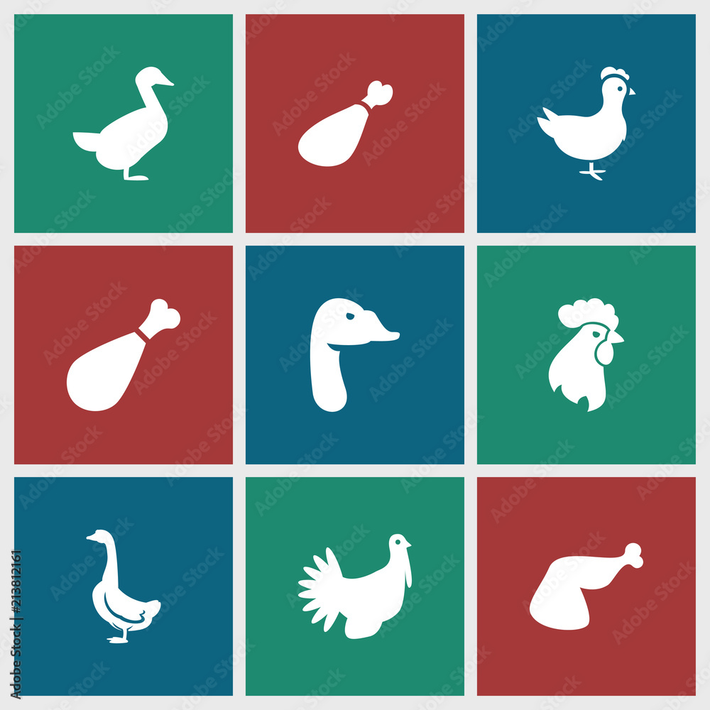 Collection of 9 poultry filled icons