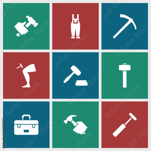 Collection of 9 hammer filled icons