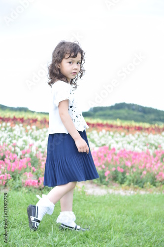 Flower garden and girl