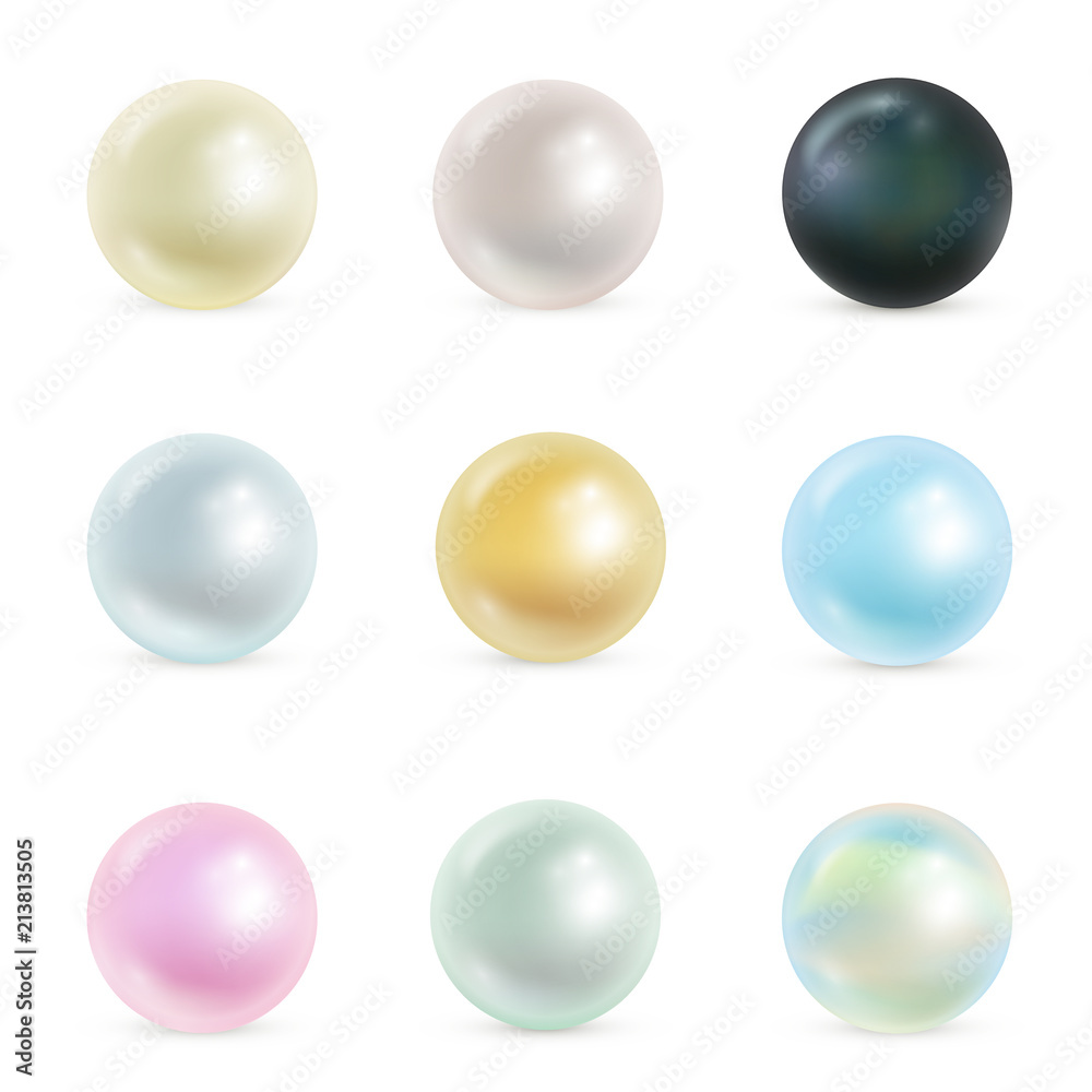 Vector realistic set of pearls from the shells of sea mollusks f Vector realistic set of pearls from the shells of sea mollusks f