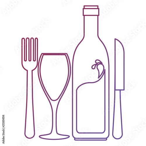 wine bottle silhouette with cup and cutlery vector illustration design