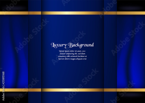 Abstract blue background in premium concept with golden border. Template design for cover, business presentation, web banner, wedding invitation and luxury packaging.