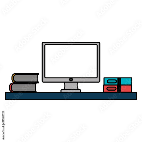 office workplace with desk and desktop scene vector illustration design