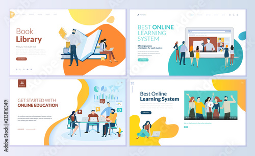 Set of web page design templates for book library, online learning, education. Modern vector illustration concepts for website and mobile website development. 