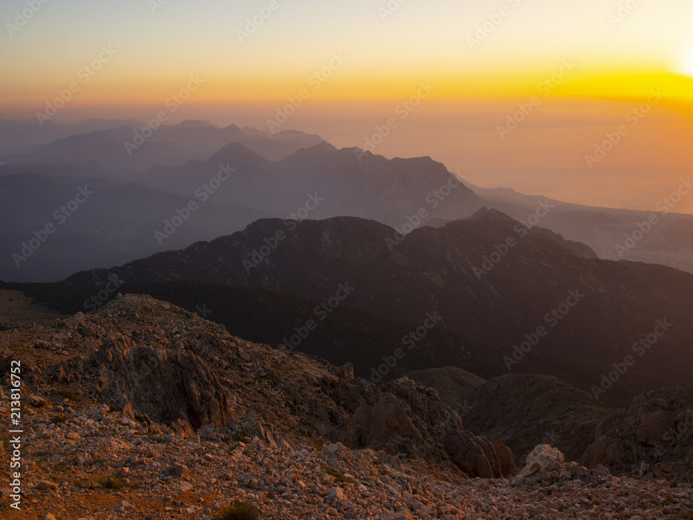 dawn in the mountains of Turkey (from mount Tahtali in Kemer)
