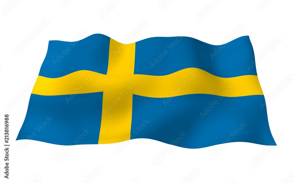 The flag of Sweden. Official state symbol of the Kingdom of Sweden. A blue field with a yellow Scandinavian cross that extends to the edges of the flag. 3d illustration The flag of Sweden. Official state symbol of the Kingdom of Sweden. A blue field with a yellow Scandinavian cross that extends to the edges of the flag. 3d illustration