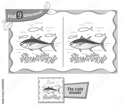 Fototapeta Naklejka Na Ścianę i Meble -  find 9 differences game black tuna