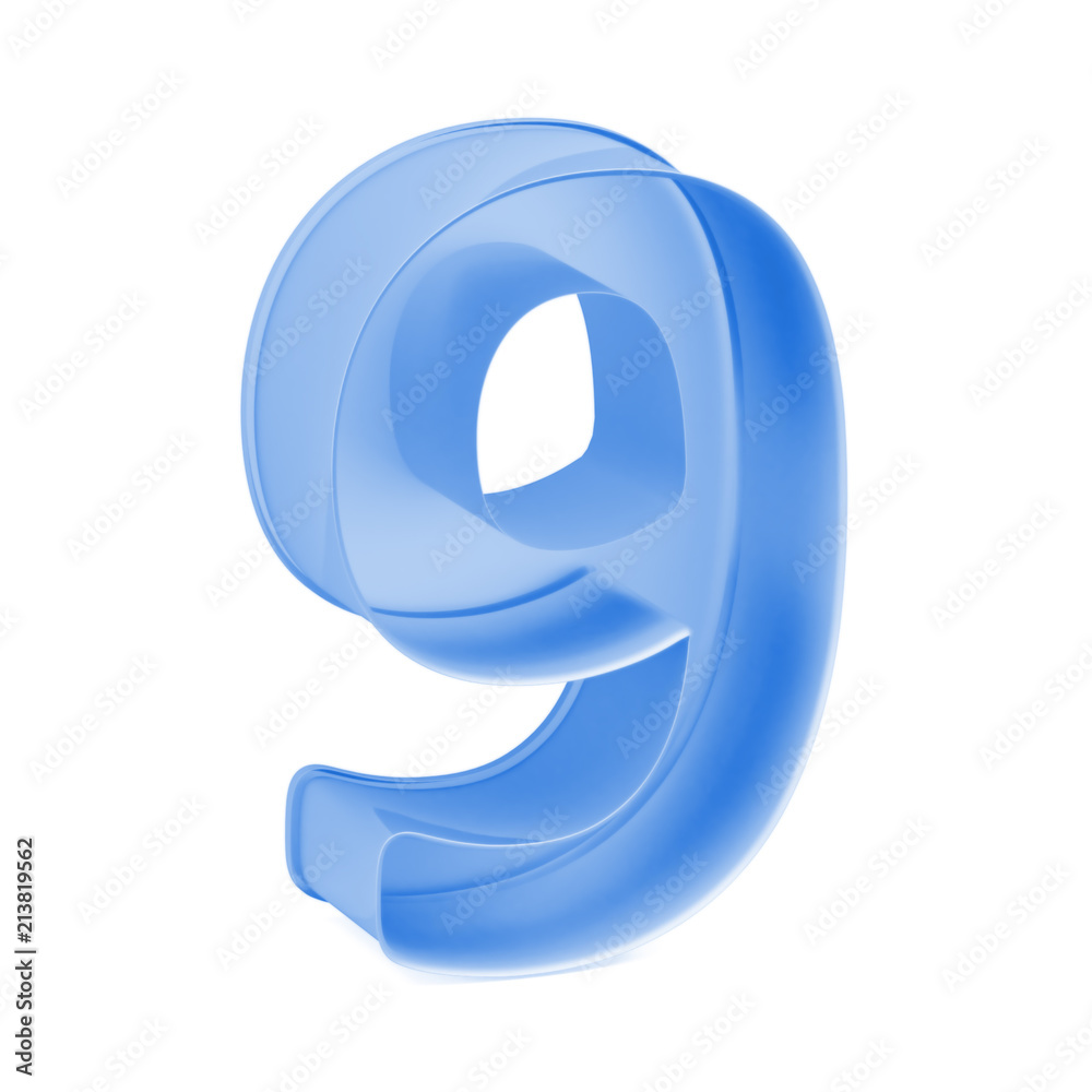 Blue baking cake pan, cookie cutter or toy mold like mathematical digit 9 or Nine one on white background, 3D rendered font image Blue baking cake pan, cookie cutter or toy mold like mathematical digit 9 or Nine one on white background, 3D rendered font image