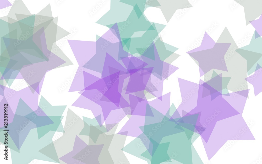 Multicolored translucent stars on a white background. Green tones. 3D illustration Multicolored translucent stars on a white background. Green tones. 3D illustration