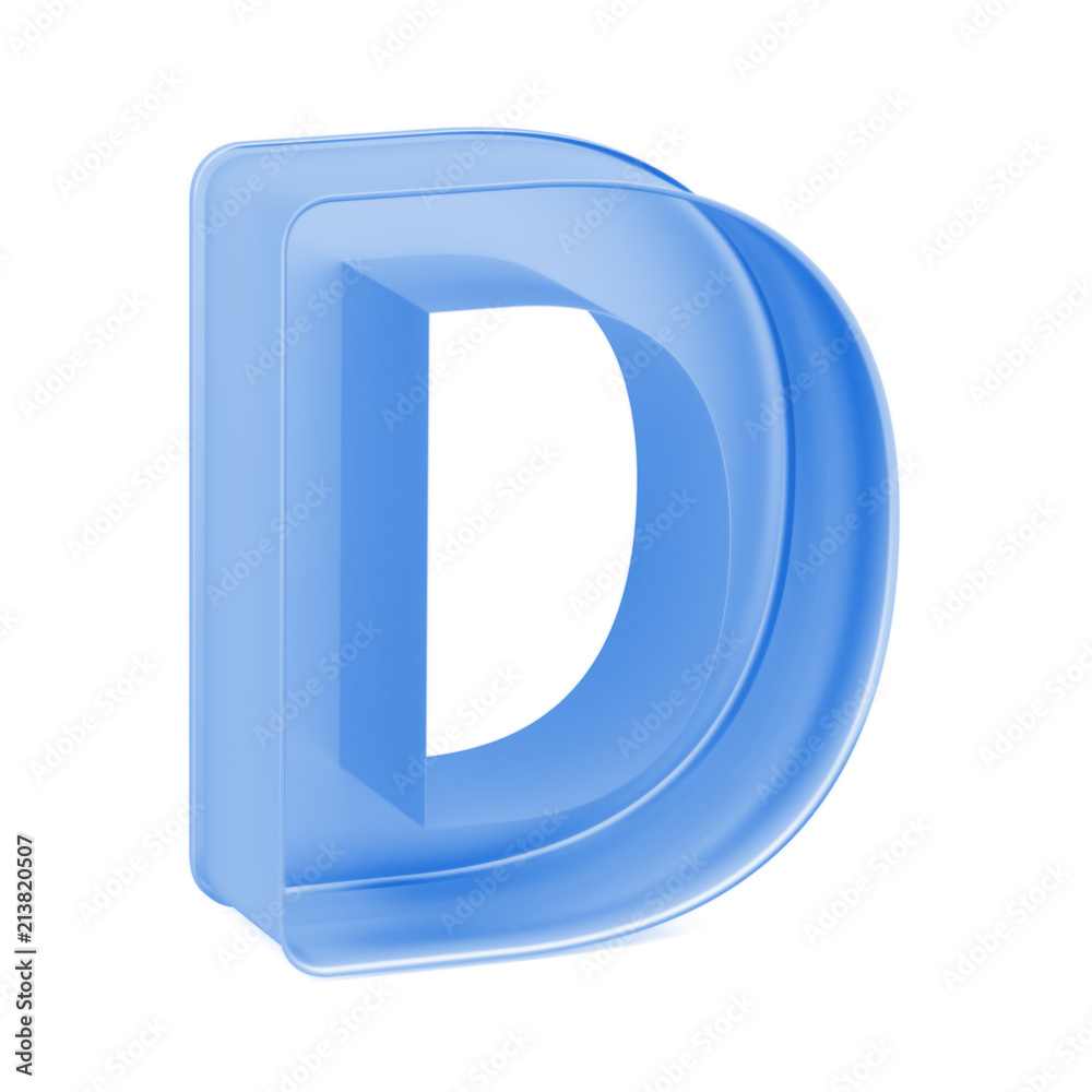 Blue baking cake pan, cookie cutter or toy mold like capital letter D on white background, 3D rendered font image Blue baking cake pan, cookie cutter or toy mold like capital letter D on white background, 3D rendered font image