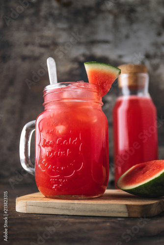 Refreshing cold summer drink watermelon juice with basil