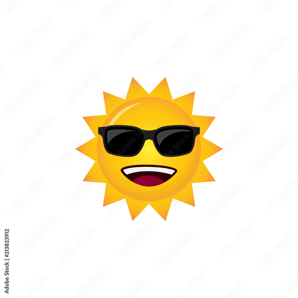 sun smile vector icon, character design yellow color isolated white background