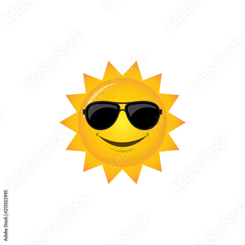 sun smile vector icon, character design yellow color isolated white background