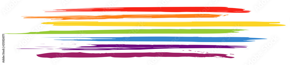 Header mit horizontalen, farbigen Pinselstrichen in Regenbogenfarben / Vektor - obrazy, fototapety, plakaty 