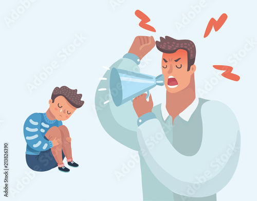 Father scolds his son. 