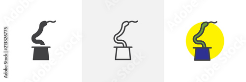 Magic trick with a snake out of a hat icon. Line, solid and filled outline colorful version, outline and filled vector sign. Symbol, logo illustration. Different style icons set. Vector graphics