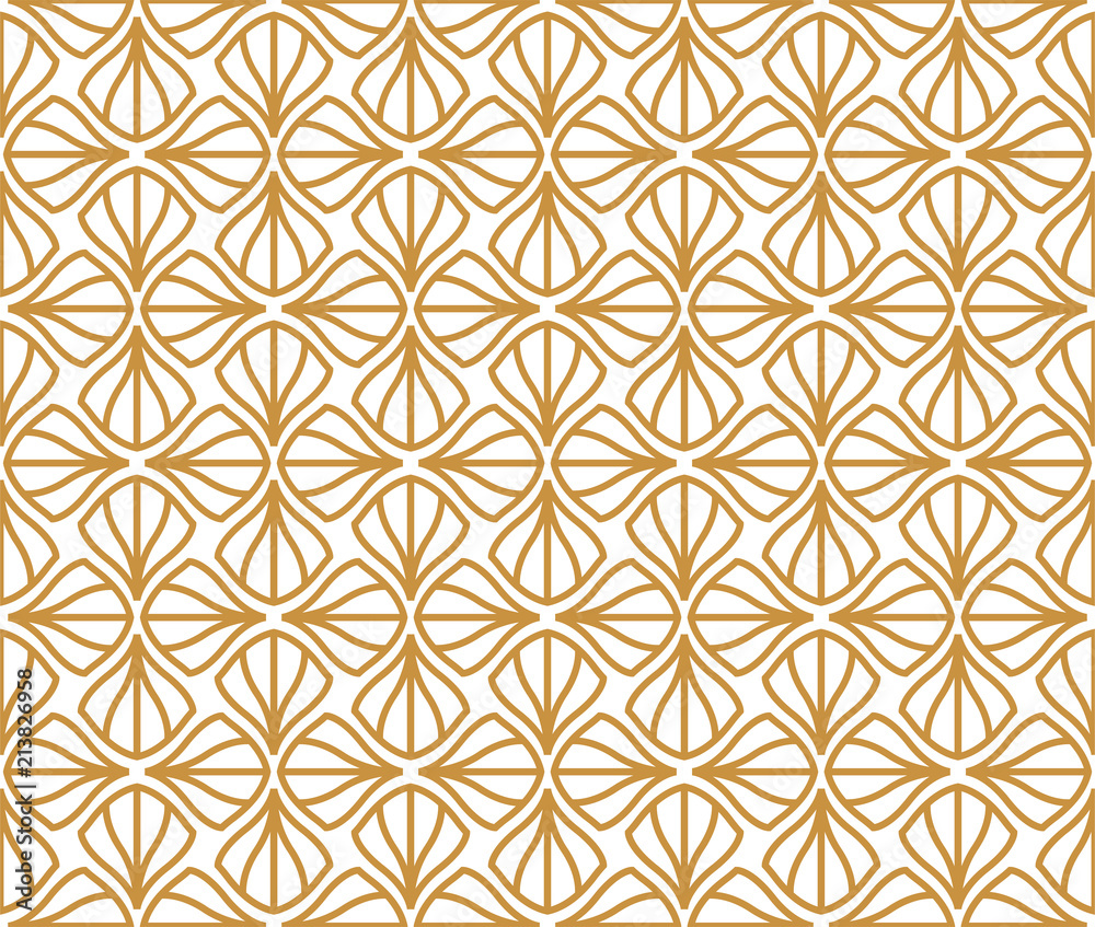 Abstract Golden Art Deco Seamless Background. Geometric Fish Scale Pattern.