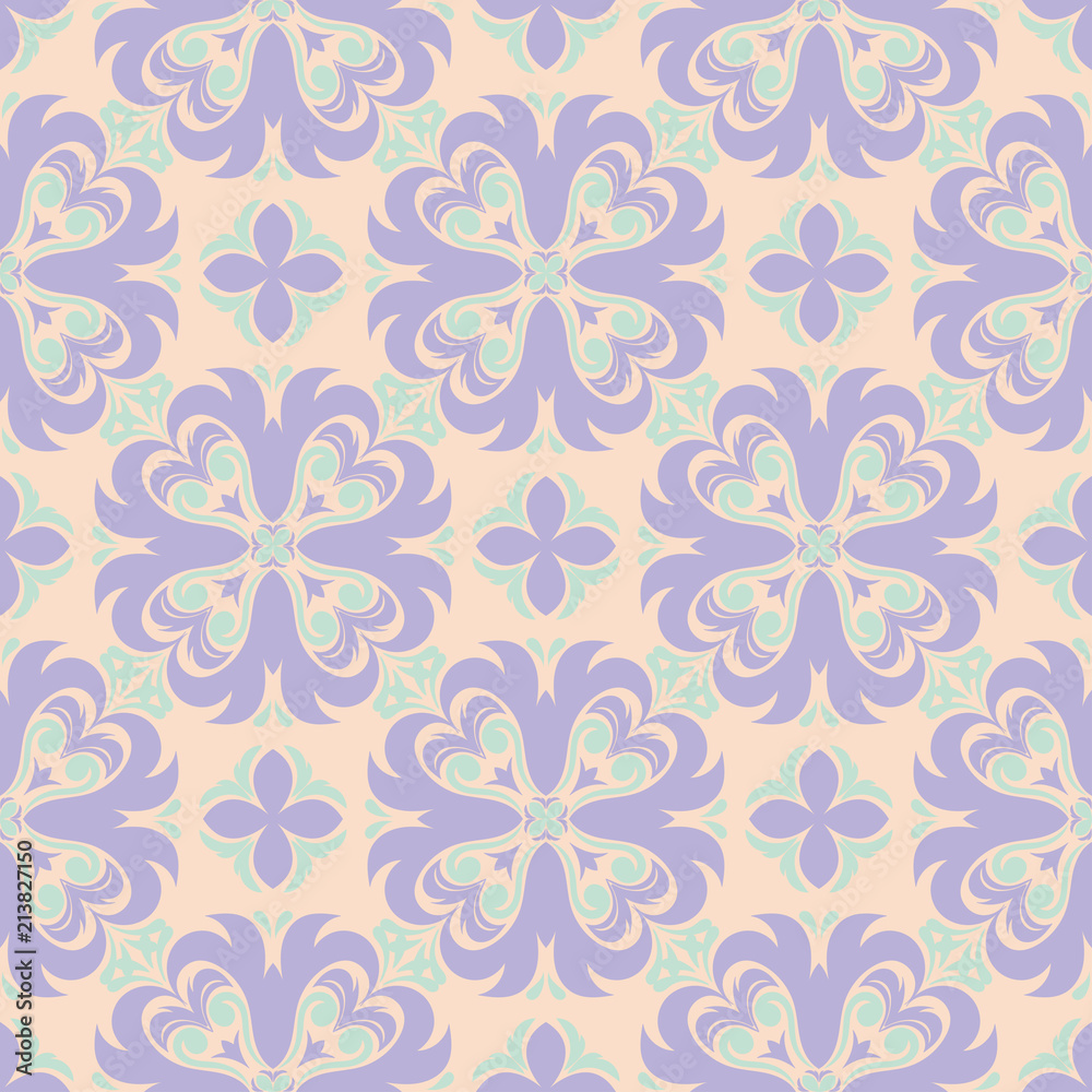 Beige floral background. Seamless pattern with violet and blue elements Beige floral background. Seamless pattern with violet and blue elements