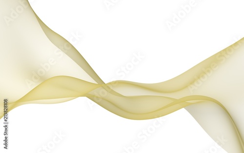 Abstract yellow wave. Bright yellow ribbon on white background. Yellow color scarf. Abstract yellow smoke. Raster air background. 3D illustration