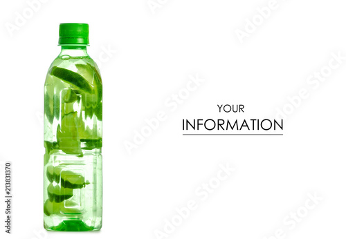 The bottle of water with lime pattern on white background isolation