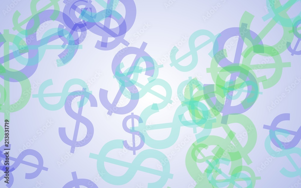 Multicolored translucent dollar signs on white background. Green tones. 3D illustration Multicolored translucent dollar signs on white background. Green tones. 3D illustration