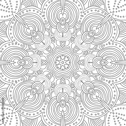 Vector uncolored pattern for coloring book. Mandala.