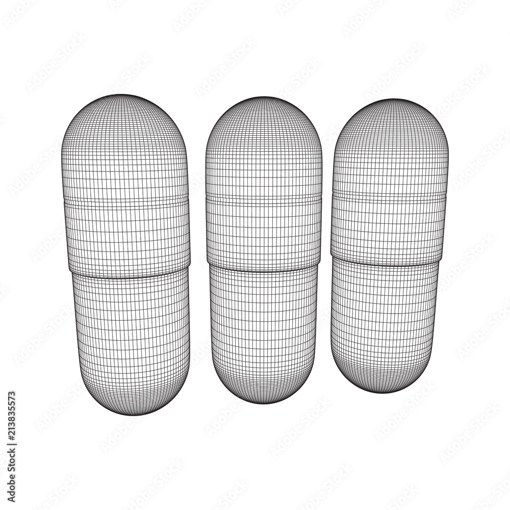 Medical capsule pill wireframe low poly mesh object. Vector illustration Medical capsule pill wireframe low poly mesh object. Vector illustration