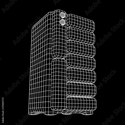 Hardware equipment telecommunication server. Data center storage room object. Computer database tower. Internet industry cluster. Wireframe low poly mesh vector illustration