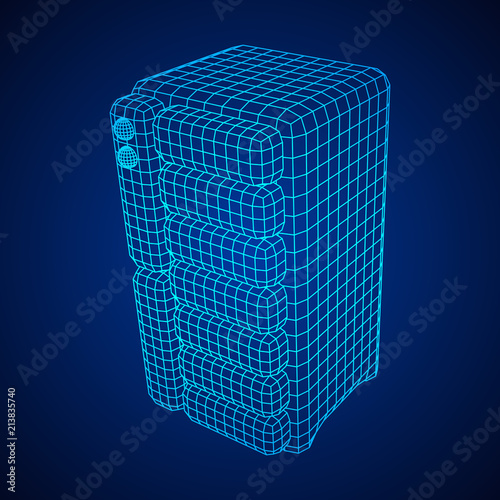 Hardware equipment telecommunication server. Data center storage room object. Computer database tower. Internet industry cluster. Wireframe low poly mesh vector illustration