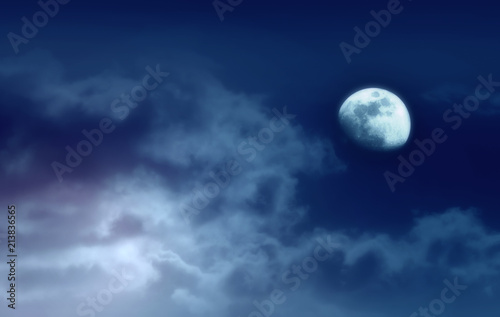 Background of night sky with mysterious clouds and moon. Moon is taken by me with my camera.