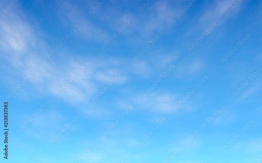 Cumulus white clouds in the clear blue sky in the morning. Blue sky background with white clouds. 3D illustration