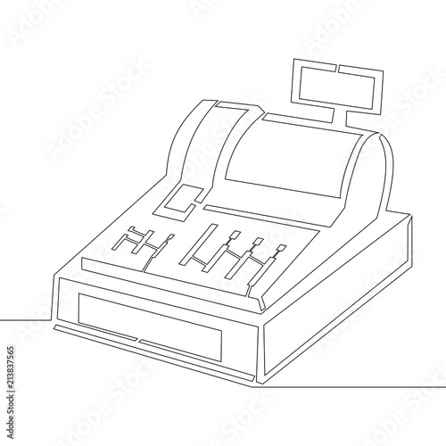 One continuous line drawing Cash register vector