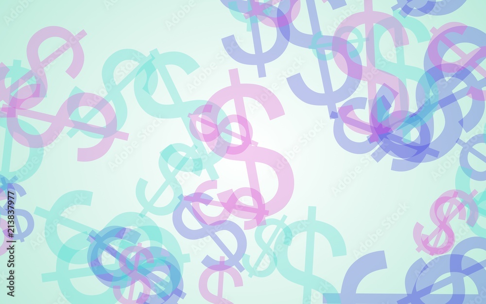 Multicolored translucent dollar signs on white background. Green tones. 3D illustration Multicolored translucent dollar signs on white background. Green tones. 3D illustration